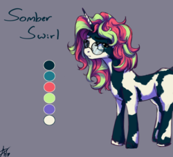 Size: 1600x1459 | Tagged: safe, artist:penny-wren, oc, oc only, oc:somber swirl, pony, unicorn, blank flank, female, glasses, mare, reference sheet, solo