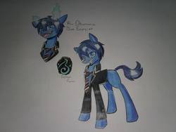 Size: 1288x966 | Tagged: safe, artist:ponime11, earth pony, pony, blue exorcist, clothes, male, ponified, rin okumura, solo, stallion, suit, traditional art