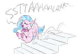 Size: 1305x896 | Tagged: safe, artist:luciferamon, silverstream, classical hippogriff, hippogriff, g4, school daze, cute, diastreamies, eyes closed, female, simple background, solo, stairs, that hippogriff sure does love stairs, white background