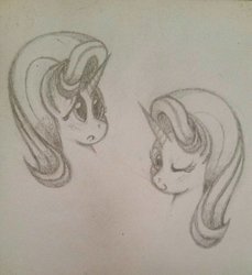 Size: 1024x1116 | Tagged: safe, artist:zzwoop, starlight glimmer, pony, unicorn, g4, bust, female, grayscale, monochrome, one eye closed, pencil drawing, solo, traditional art, wink