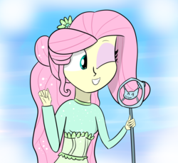 Size: 1398x1288 | Tagged: safe, artist:artiks, fluttershy, equestria girls, g4, my little pony equestria girls: better together, so much more to me, alternate hairstyle, female, microphone, simple background, solo