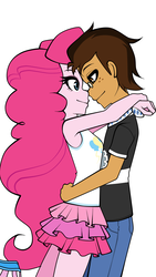Size: 900x1596 | Tagged: safe, artist:nekojackun, pinkie pie, oc, oc:copper plume, equestria girls, equestria girls series, canon x oc, clothes, commission, commissioner:imperfectxiii, copperpie, cute, female, freckles, glasses, looking at each other, male, neckerchief, pants, shirt, shoes, simple background, skirt, white background