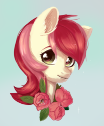 Size: 1024x1238 | Tagged: safe, artist:worldlofldreams, roseluck, g4, bust, cute, ear fluff, flower, fluffy, gray background, head only, portrait, rosabetes, rose, simple background