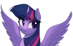 Size: 796x497 | Tagged: safe, artist:ehfa, twilight sparkle, alicorn, pony, g4, bust, female, mare, simple background, solo, spread wings, twilight sparkle (alicorn), white background, wings