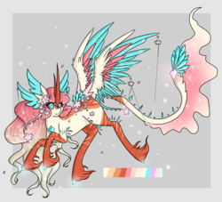 Size: 1280x1164 | Tagged: safe, artist:niniibear, oc, oc only, pegasus, pony, unicorn, adoptable, blue, brown, cute, horns, northling, pink, solo, wings