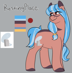 Size: 1788x1804 | Tagged: safe, artist:c1nn1m1n1, oc, oc only, oc:resting place, earth pony, pony, female, grandmother, gray background, looking back, mare, reference sheet, simple background, smiling, solo