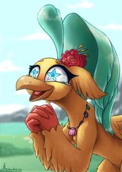 Size: 1240x1754 | Tagged: safe, artist:loneless-art, princess skystar, classical hippogriff, hippogriff, g4, my little pony: the movie, crying, excited, female, jewelry, necklace, painting, smiling, solo, starry eyes, tears of joy, teary eyes, wingding eyes