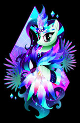 Size: 600x923 | Tagged: safe, artist:ii-art, coloratura, earth pony, pony, g4, clothes, female, headress, looking at you, mare, smiling, solo, synthwave