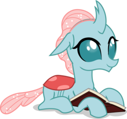 Size: 3692x3466 | Tagged: safe, artist:frownfactory, ocellus, changedling, changeling, g4, school daze, .svg available, book, cute, diaocelles, female, floppy ears, high res, horn, prone, simple background, smiling, solo, svg, transparent background, vector