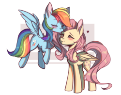 Size: 1758x1381 | Tagged: safe, artist:reiishn, fluttershy, rainbow dash, pegasus, pony, g4, blushing, cute, daaaaaaaaaaaw, dashabetes, eyes closed, female, flying, kissing, lesbian, mare, one eye closed, ship:flutterdash, shipping, shyabetes, wings