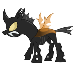 Size: 550x500 | Tagged: safe, artist:ashidaru, changeling, brown changeling, fangs, simple background, snarling, solo, transparent background