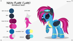 Size: 1920x1080 | Tagged: safe, artist:noah-x3, oc, oc only, oc:neon flare, pegasus, pony, clothes, female, goggles, mare, one eye closed, raised hoof, reference sheet, show accurate, solo, uniform, wink, wonderbolts uniform