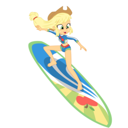 Size: 3000x3000 | Tagged: safe, artist:ahsokafan100, applejack, human, blue crushed, equestria girls, equestria girls series, g4, applejack's beach shorts swimsuit, applejack's hat, barefoot, clothes, cowboy hat, feet, female, geode of super strength, hat, high res, simple background, solo, surfboard, surfing, swimsuit, transparent background, vector