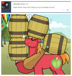 Size: 518x547 | Tagged: safe, artist:redhotkick, big macintosh, rainbow dash, g4, ask, barrels, descriptive noise, horse noises, muscles, question, strong, sweat, tumblr