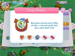 Size: 2048x1536 | Tagged: safe, gameloft, lucky dreams, swan song, pegasus, g4, introduction card, rhyme