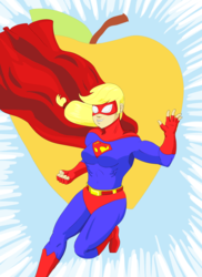 Size: 4800x6600 | Tagged: safe, artist:gogglespizano, applejack, human, g4, absurd resolution, app-el, clothes, crossover, dc comics, eyes closed, female, fingerless gloves, gloves, humanized, male, solo, superhero, superman