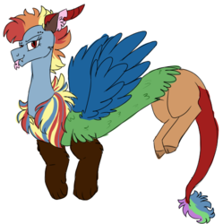 Size: 462x463 | Tagged: safe, artist:ficklepickle9421, oc, oc only, draconequus, draconequus oc, eyebrow piercing, interspecies offspring, offspring, parent:discord, parent:rainbow dash, parents:discodash, piercing, simple background, solo, tongue out, tongue piercing, white background