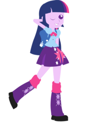 Size: 834x1054 | Tagged: safe, artist:eduardonunes109, twilight sparkle, alicorn, equestria girls, g4, backpack, clothes, cute, female, leg warmers, one eye closed, pleated skirt, pointy people, shoes, simple background, skirt, solo, transparent background, twiabetes, twilight sparkle (alicorn), wink