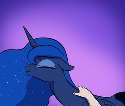Size: 1021x864 | Tagged: safe, artist:doublewbrothers, edit, princess luna, pony, g4, cropped, cute, daaaaaaaaaaaw, disembodied hand, eyes closed, female, floppy ears, gradient background, hand, lunabetes, mare, offscreen character, petting, pov, simple background, smiling