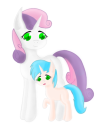 Size: 432x520 | Tagged: safe, artist:iiaquasplash, sweetie belle, oc, oc:novella fantasy, pony, unicorn, g4, adult, female, mother and daughter, offspring, older, parent:sweetie belle, parents:canon x oc, pregnant, simple background, transparent background