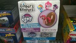 Size: 877x501 | Tagged: safe, pinkie pie, rainbow dash, twilight sparkle, equestria daily, g4, official, chocolate, finders keepers, food, irl, kinder egg, merchandise, photo, toy
