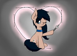 Size: 2366x1736 | Tagged: safe, artist:php142, oc, oc only, pony, accessory, commission, cute, digital art, drawing, female, gradient background, heart, looking at you, one eye closed, pen, pencil drawing, sitting, solo, wink