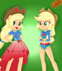 Size: 1300x1500 | Tagged: safe, artist:liniitadash23, applejack, equestria girls, equestria girls series, forgotten friendship, g4, belly button, belt, clothes, cowboy hat, crossed arms, female, freckles, hat, midriff, open mouth, ponied up, show accurate, skirt, solo, stetson, swimsuit