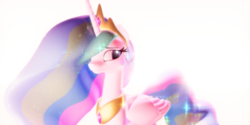 Size: 3000x1500 | Tagged: safe, artist:equmoria, princess celestia, pony, g4, 3d, crown, female, jewelry, looking at you, mmd, not sfm, regalia, simple background, solo, white background