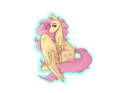 Size: 1024x768 | Tagged: safe, artist:doodlepaintdraws, fluttershy, pony, g4, female, simple background, sitting, solo, white background