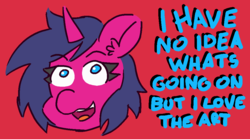 Size: 1036x574 | Tagged: safe, artist:threetwotwo32232, oc, oc only, pony, unicorn, crazy face, dialogue, eyestrain warning, faic, needs more saturation, reaction image, solo