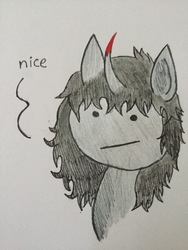 Size: 900x1200 | Tagged: safe, artist:ice-star-pony, king sombra, pony, g4, :/, alternate hairstyle, curved horn, dialogue, doodle, faic, horn, i've seen some shit, male, solo, thousand yard stare, traditional art, wat