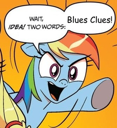 Size: 334x366 | Tagged: safe, idw, applejack, rainbow dash, g4, blue's clues, exploitable meme, meme, two words meme