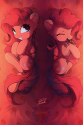 Size: 3000x4500 | Tagged: safe, artist:freeedon, pinkie pie, earth pony, pony, g4, body pillow, body pillow design, cookie, cute, diapinkes, ear fluff, eating, eyes closed, female, fluffy, food, mare, mouth hold, nom, ribbon, solo