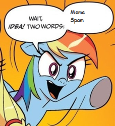 Size: 334x366 | Tagged: safe, idw, applejack, rainbow dash, g4, comic, exploitable meme, meme, two words meme