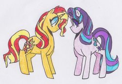 Size: 1024x707 | Tagged: safe, artist:draw1709, starlight glimmer, sunset shimmer, pony, unicorn, g4, traditional art
