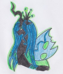 Size: 774x917 | Tagged: safe, artist:draw1709, queen chrysalis, changeling, changeling queen, g4, crown, female, jewelry, regalia, solo, traditional art