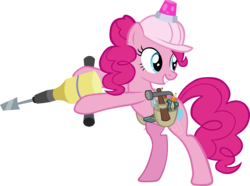 Size: 4968x3703 | Tagged: safe, artist:ironm17, pinkie pie, earth pony, pony, g4, school daze, bipedal, construction pony, female, grin, hammer, helmet, jackhammer, simple background, smiling, solo, transparent background, vector