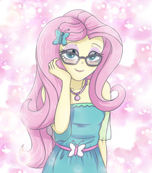Size: 2728x3118 | Tagged: safe, artist:sumin6301, fluttershy, butterfly, equestria girls, g4, my little pony equestria girls: better together, clothes, cute, dress, female, fluttershy boho dress, geode of fauna, glasses, high res, looking at you, shyabetes, smiling, solo