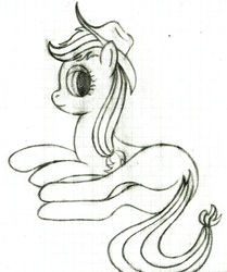 Size: 1382x1657 | Tagged: safe, artist:mfg637, applejack, earth pony, pony, g4, butt, female, graph paper, looking at you, lying, mare, missing cutie mark, monochrome, plot, simple background, sketch, solo, traditional art, white background