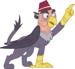 Size: 8750x8037 | Tagged: dead source, safe, artist:pink1ejack, grampa gruff, griffon, g4, the lost treasure of griffonstone, absurd resolution, blind eye, eye scar, fez, hat, majestic, male, pointing, scar, simple background, solo, transparent background, vector