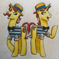 Size: 2511x2522 | Tagged: safe, artist:bozzerkazooers, flam, flim, g4, flim flam brothers, high res, traditional art