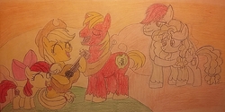 Size: 1255x627 | Tagged: safe, artist:jebens1, apple bloom, applejack, big macintosh, bright mac, pear butter, ghost, undead, g4, bright mac's ghost, pear butter's ghost, you're in my head like a catchy song