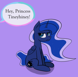Size: 1775x1750 | Tagged: safe, artist:whiskeypanda, derpibooru exclusive, princess luna, alicorn, pony, g4, clothes, dialogue, female, offended, offscreen character, purple underwear, simple background, sitting, solo, text, tiny butt, underwear