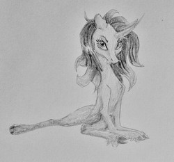 Size: 1280x1193 | Tagged: safe, artist:joestick, oleander (tfh), classical unicorn, pony, unicorn, them's fightin' herds, cloven hooves, community related, curved horn, female, horn, leonine tail, looking at you, pencil drawing, solo, traditional art, unshorn fetlocks