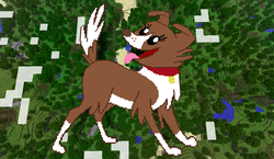 Size: 1440x838 | Tagged: safe, artist:moongazeponies, artist:theunknown644, winona, dog, g4, 3d, crossover, female, game screencap, minecraft, minecraft pixel art, pixel art, solo, tongue out