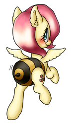 Size: 510x877 | Tagged: safe, artist:shusu, fluttershy, pegasus, pony, g4, animal costume, bee costume, blushing, clothes, costume, female, flutterbee, smiling, solo, wiggle