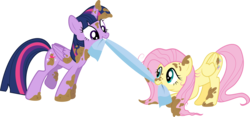 Size: 8842x4136 | Tagged: safe, artist:silentmatten, fluttershy, twilight sparkle, alicorn, pony, castle sweet castle, g4, .ai available, .zip file at source, absurd resolution, mud, muddy, simple background, transparent background, twilight sparkle (alicorn), vector