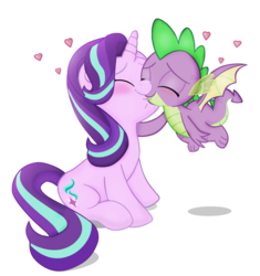 Size: 1796x1912 | Tagged: safe, alternate version, artist:invisibleink, hundreds of users filter this tag, spike, starlight glimmer, dragon, pony, unicorn, g4, my little pony: the movie, season 8, blushing, cute, duo, eyes closed, female, flying, heart, kiss on the lips, kissing, male, mare, png, romantic, ship:sparlight, shipping, simple background, spread wings, straight, transparent background, wingboner, winged spike, wings