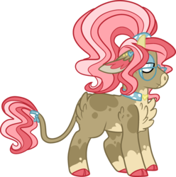 Size: 2124x2143 | Tagged: safe, artist:maximumbark, oc, oc only, oc:milka rose, cow, cow pony, chest fluff, cloven hooves, female, glasses, high res, ponytail, simple background, solo, transparent background