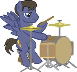 Size: 2588x2420 | Tagged: safe, artist:inkandmystery, pony, cymbals, drums, drumsticks, high res, keith strickland, musical instrument, ponified, simple background, the b-52s, transparent background
